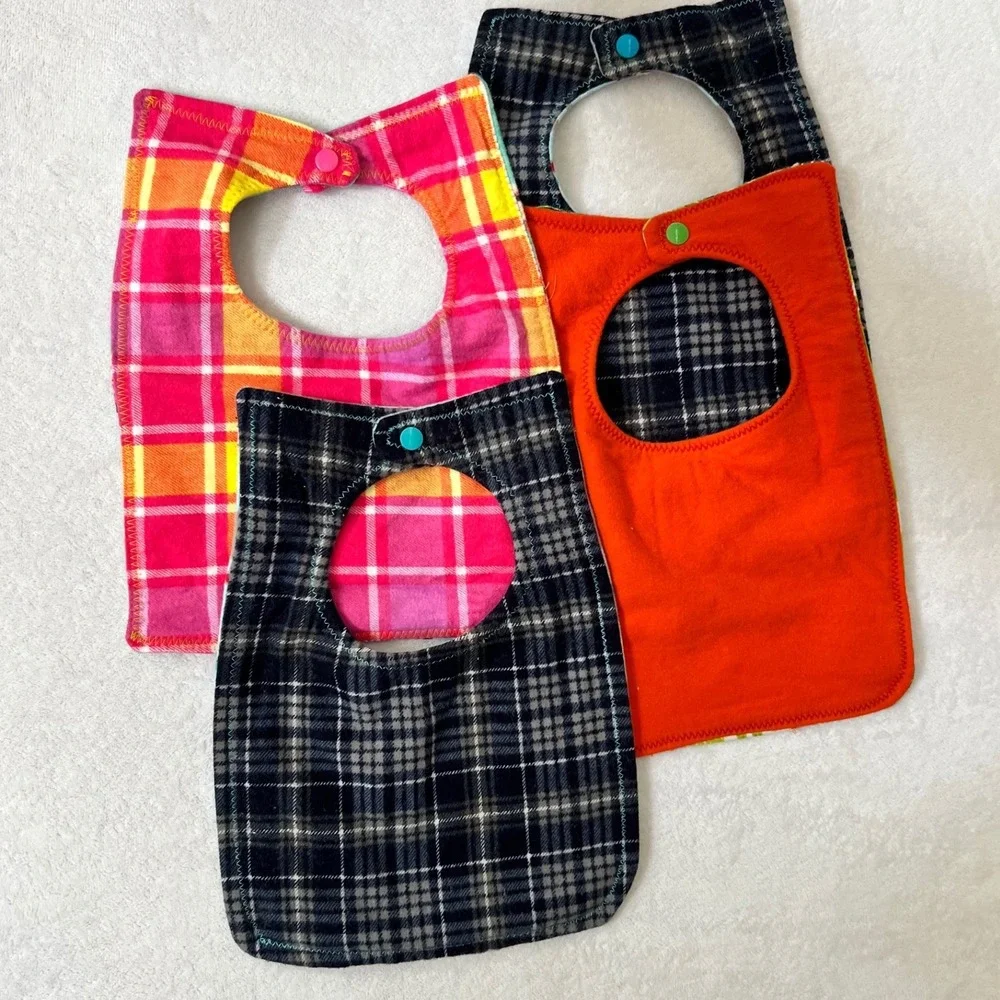 Handmade Baby Bibs Multicolor Flannel Sock Monkey Cactus Donut Plaid Set of 4 OS